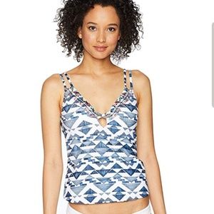 Lucky Brand Blue and White Geometric Tankini Top & Matching Bottoms
